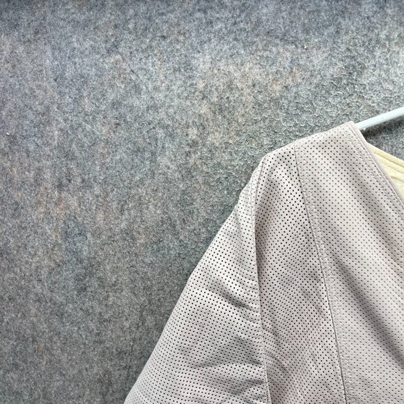 Tory Burch Dress Women Medium Beige Perforated Faux Leather V-Neck Short Sleeve - Picture 7 of 10